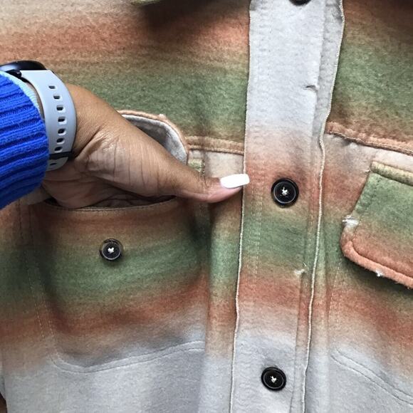 Free People Ruby Shacket Shirt jacket Beige Long Sleeve Distressed Pockets L New - Picture 5 of 11